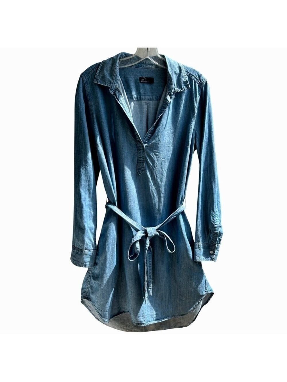 GAP Denim Tunic Top Open V Neck with Pockets